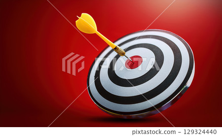 Achieving business goals with dart hitting target, symbolizing success 129324440