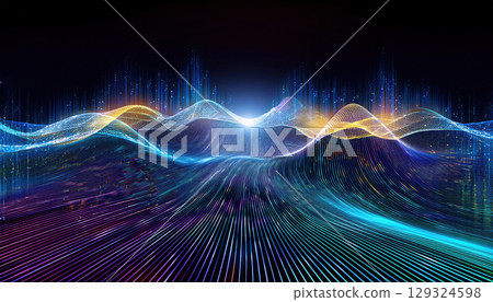 Digital waves in vibrant colors represent data flow and technology 129324598