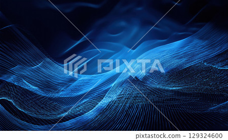 Digital blue waves with particles creating flowing effect, evoking depth and motion Digital blue waves with particles creating flowing effect, evoking depth and motion 129324600