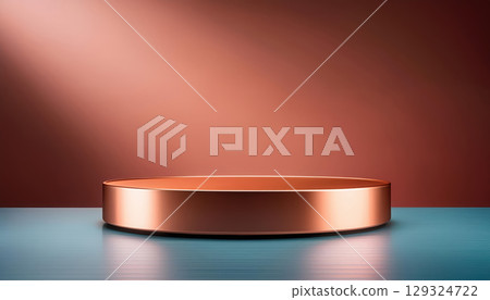 bright empty room featuring copper pedestal display on vivid background, creating striking visual effect 129324722