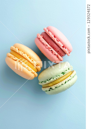 Pastel Macarons Arranged in Clean Minimal Style Pastel Macarons Arranged in Clean Minimal Style 129324872