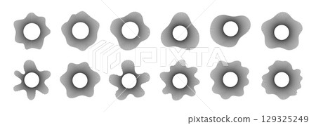 Sound waves. Abstract music equalizer. Circular lines dynamic audio visual elements. Wavy thin ray bars, volume, waveform icons. Geometric radial spectrum bursts. Vector set Sound waves. Abstract music equalizer. Circular lines dynamic audio visual elements. Wavy thin ray bars, volume, waveform icons. Geometric radial spectrum bursts. Vector set 129325249