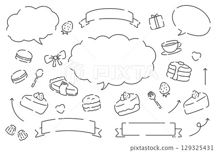 Cute hand-drawn cake ribbon speech bubble material 129325431