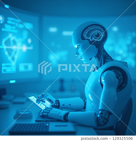 Robot writing on tablet computer 129325506