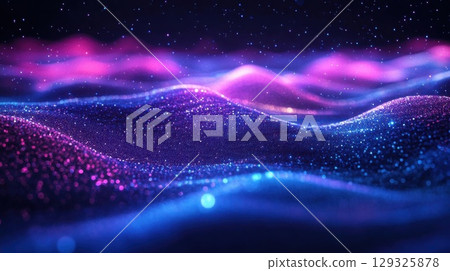 Neon Particle Wave Landscape. 129325878