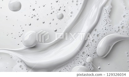 White Cream Swirl with Bubbles Texture. 129326034