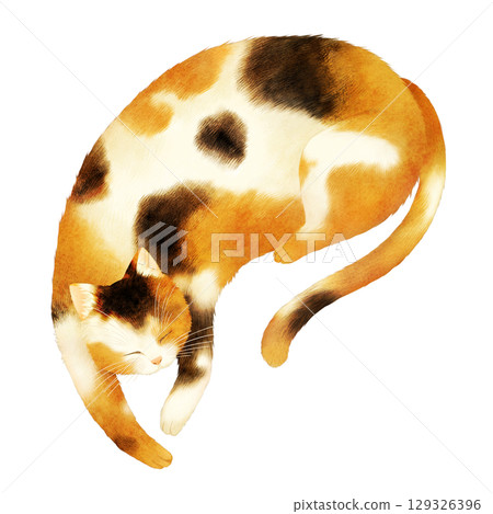 一隻熟睡的印花布貓的插圖 129326396