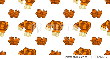 Seamless Autumn Scarf Glove Pattern Seamless Autumn Scarf Glove Pattern 129326667