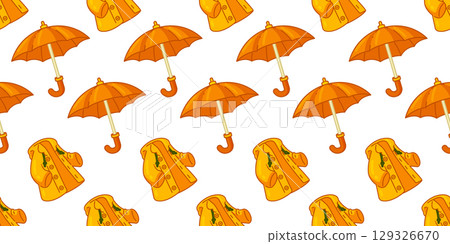 Seamless Autumn Raincoat Umbrella Pattern 129326670