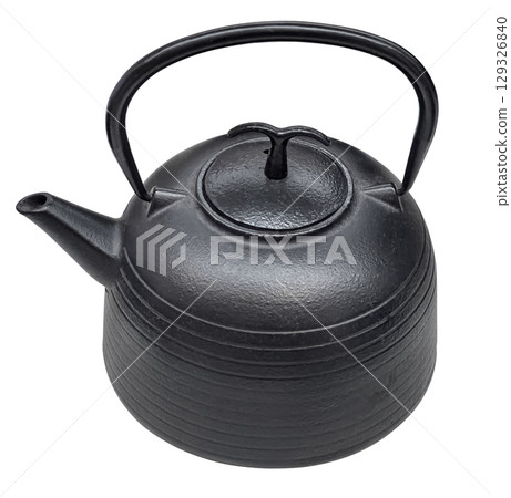 Black cast iron teapot with transparent background 129326840