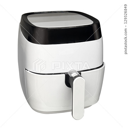Modern white and black air fryer isolated on white background 129326849