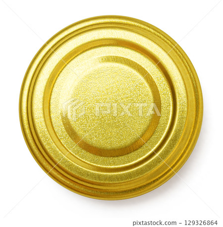 Small Golden lid of jar or can isolated on white background 129326864