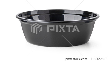 Empty black plastic bowl on white background 129327302