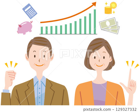 Senior couple managing assets, middle-aged and elderly, retirement funds 129327332