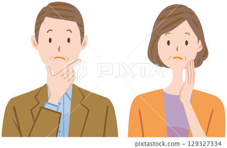 Illustration of a worried middle-aged couple 129327334
