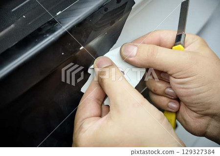 Car Repair Workshop Mechanics Working with Parts Car Repair Workshop Mechanics Working with Parts 129327384