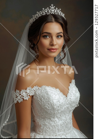 Elegant Bridal Portrait with Soft Lighting and Romantic Mood 129327717