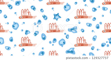 Seamless Funny Cartoon Fish Pattern Seamless Funny Cartoon Fish Pattern 129327737