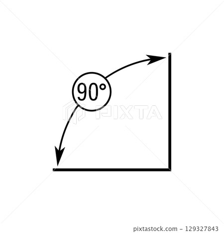 90 degrees angle vector icon. Right angle symbol with arrow. Isolated illustration on white background. 90 degrees angle vector icon. Right angle symbol with arrow. Isolated illustration on white background. 129327843