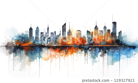 A watercolor painting of a cityscape. Vibrant cityscape with watercolor accents A watercolor painting of a cityscape. Vibrant cityscape with watercolor accents 129327921