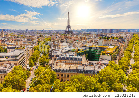 Panorama of Paris centre and Eiffel Tower, the symbol of France 129328212