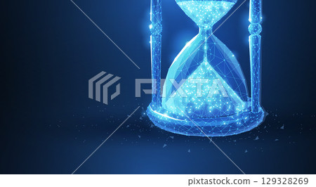 Sandglass. Abstract 3d wireframe lock isolated on blue 129328269