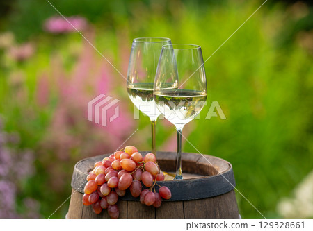 two glasses of white wine two glasses of white wine 129328661