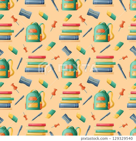 Seamless pattern of school accessories. Wallpaper, website and cover template design. Vector illustration 129329540