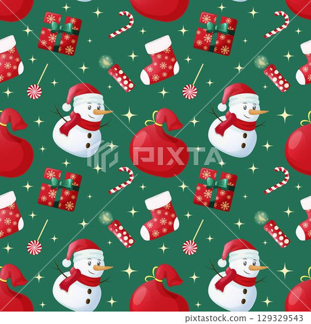 Seamless pattern with New Year and Christmas accessories. A design element for backgrounds, desktop wallpapers and the Internet. Vector illustration 129329543