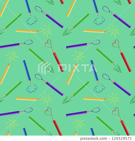 Seamless pattern with colorful pencils. Wallpaper, website and cover template design. Vector illustration 129329571