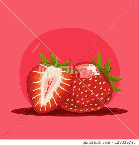 Juicy red cherries. Vector fruit illustration in flat style. Summer clipart for diet design 129329785