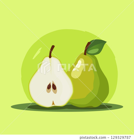 juicy green pears. Vector fruit illustration in flat style. Summer clipart for diet design 129329787