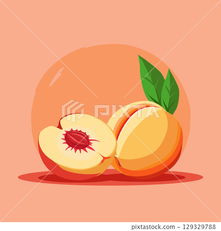 Tropical pink peach. Vector fruit illustration in flat style. Summer clipart for diet design 129329788