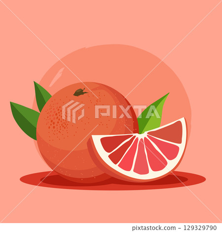 Juicy healthy red grapefruit . Vector fruit illustration in flat style. Summer clipart for design 129329790