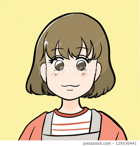 Autumn clothes, overalls, bob hair, women's bust enhancement icon 129330441