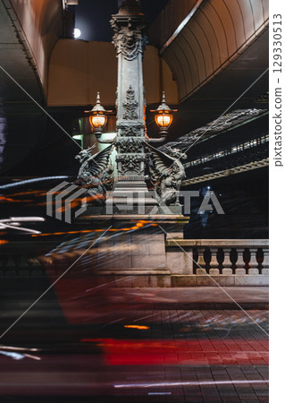 Kirin statue at Nihonbashi and car light trails Kirin statue at Nihonbashi and car light trails 129330513