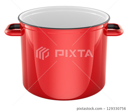 Red enamel stock pot with handles. 3D rendering 129330756