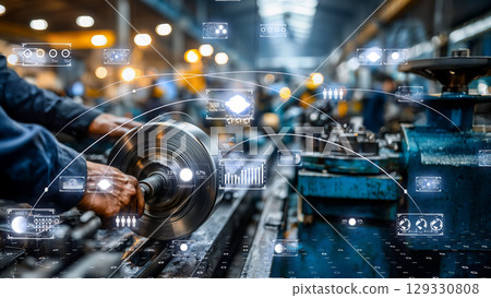 Advanced manufacturing process with automation... - Stock Illustration ...