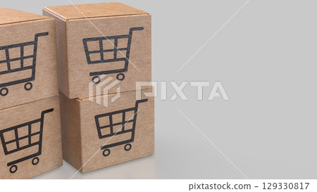 The Card box for shopping transportation on line concept 3d Rendering. The Card box for shopping transportation on line concept 3d Rendering. 129330817