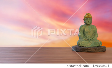 The Green stone Buddha culture for Religion concept 3d Rendering. 129330821