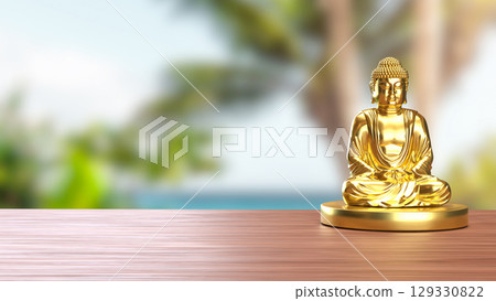 The Gold Buddha culture for Religion concept 3d Rendering. 129330822