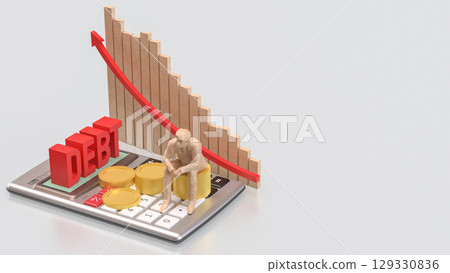 The Calculator and gold coins for DEBt or Business concept 3d Rendering. 129330836