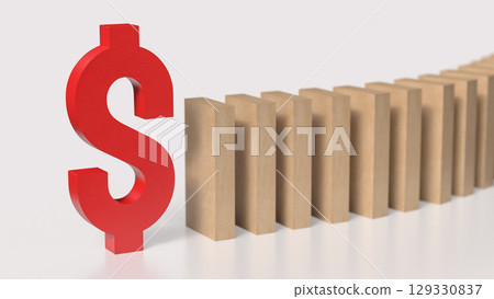 The Red Dollar and domino for Business concept 3d Rendering. 129330837
