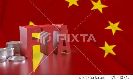 The FTA and coins on chain flag for Business concept 3d Rendering. 129330842
