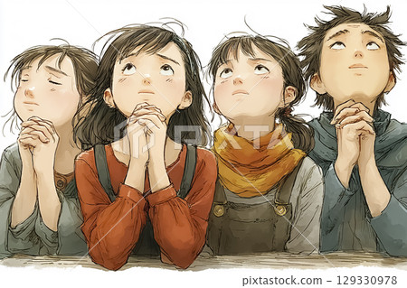 Children listen to the school announcements with anxious expressions 129330978