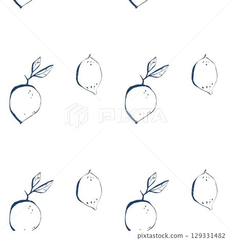 Seamless vector pattern with hand drawn lemons and leaves in minimalist botanical style on white background Seamless vector pattern with hand drawn lemons and leaves in minimalist botanical style on white background 129331482