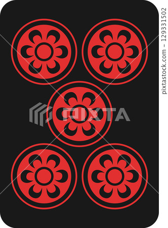黑色麻將牌圖標，紅色五針 129331502