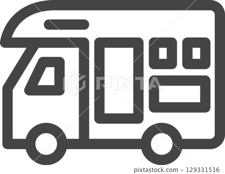 Line drawing vehicle related single icon: Camper Line drawing vehicle related single icon: Camper 129331516