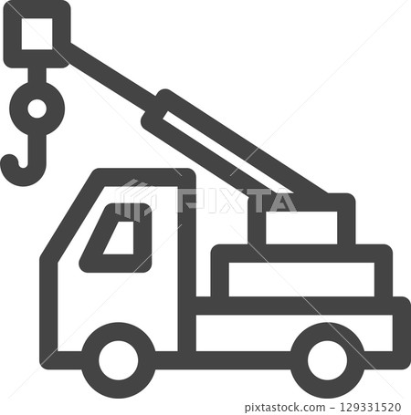 Line drawing vehicle related single icon Crane truck 129331520