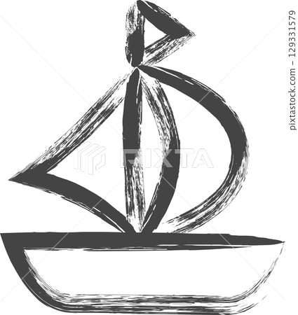 Brush-drawn vehicle-related single icon: Yacht Brush-drawn vehicle-related single icon: Yacht 129331579